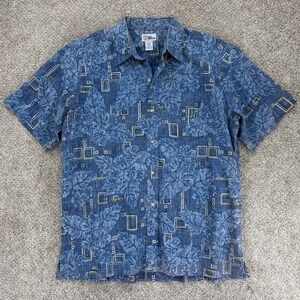 Vintage 90s Reyn Spooner Aloha Shirt Men's 2XL Blue Retro Squares Floral Bikini